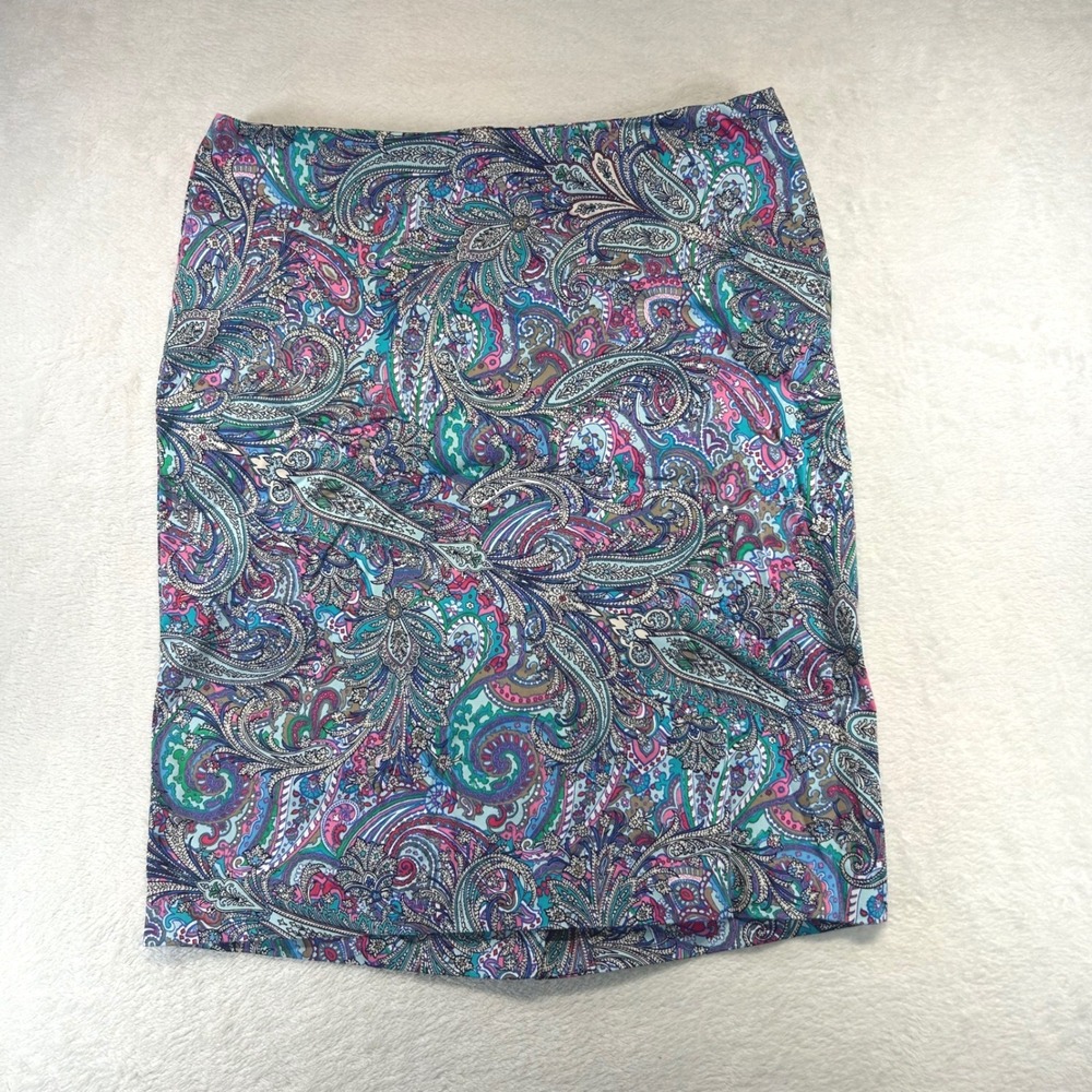 Preppy Talbots Paisley Pencil‎ Skirt 10P Colorful Cotton Stretch Knee Length